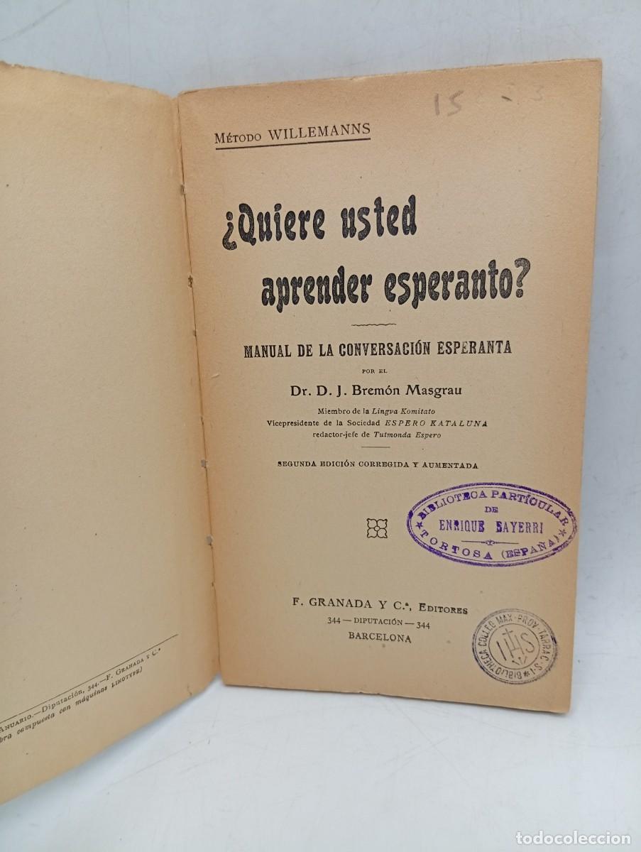 Libros de segunda mano: &iquest; QUIERE V. APRENDER ESPERANTO?. DR. J. BREMON MASGRAU. PAGS: 62. - Foto 2