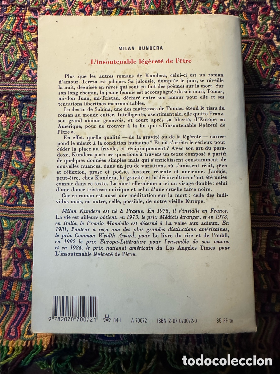 Libros de segunda mano: Milan Kundera Linsoutenable legeret&eacute; de l&ecirc;tre - Foto 3