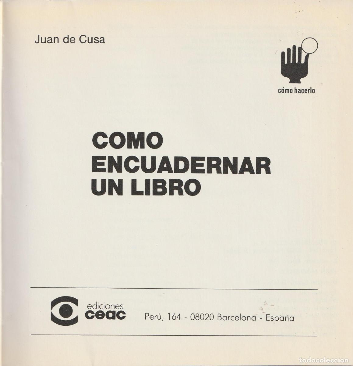 Libros de segunda mano: C&oacute;mo encuadernar un libro, Juan de Cusa - Foto 2