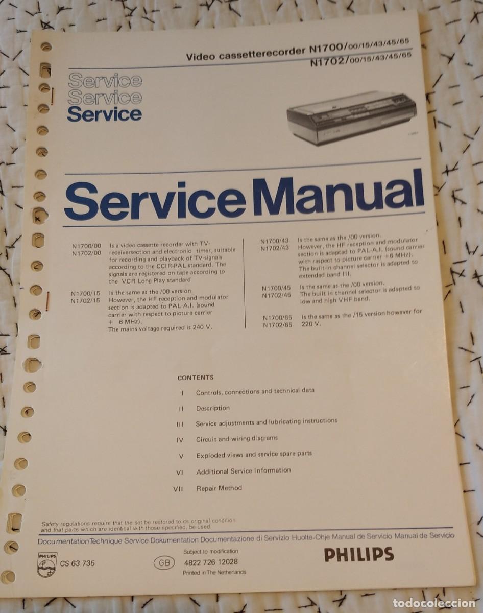 Libros de segunda mano: Libreto de Manual de servicio Video Philips N1700. - Foto 1