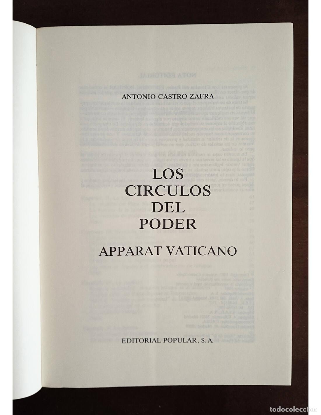 Libros de segunda mano: LOS C&Iacute;RCULOS DEL PODER: APPARAT VATICANO. CASTRO ZAFRA, Antonio. Editorial Popular. 1987. - Foto 2
