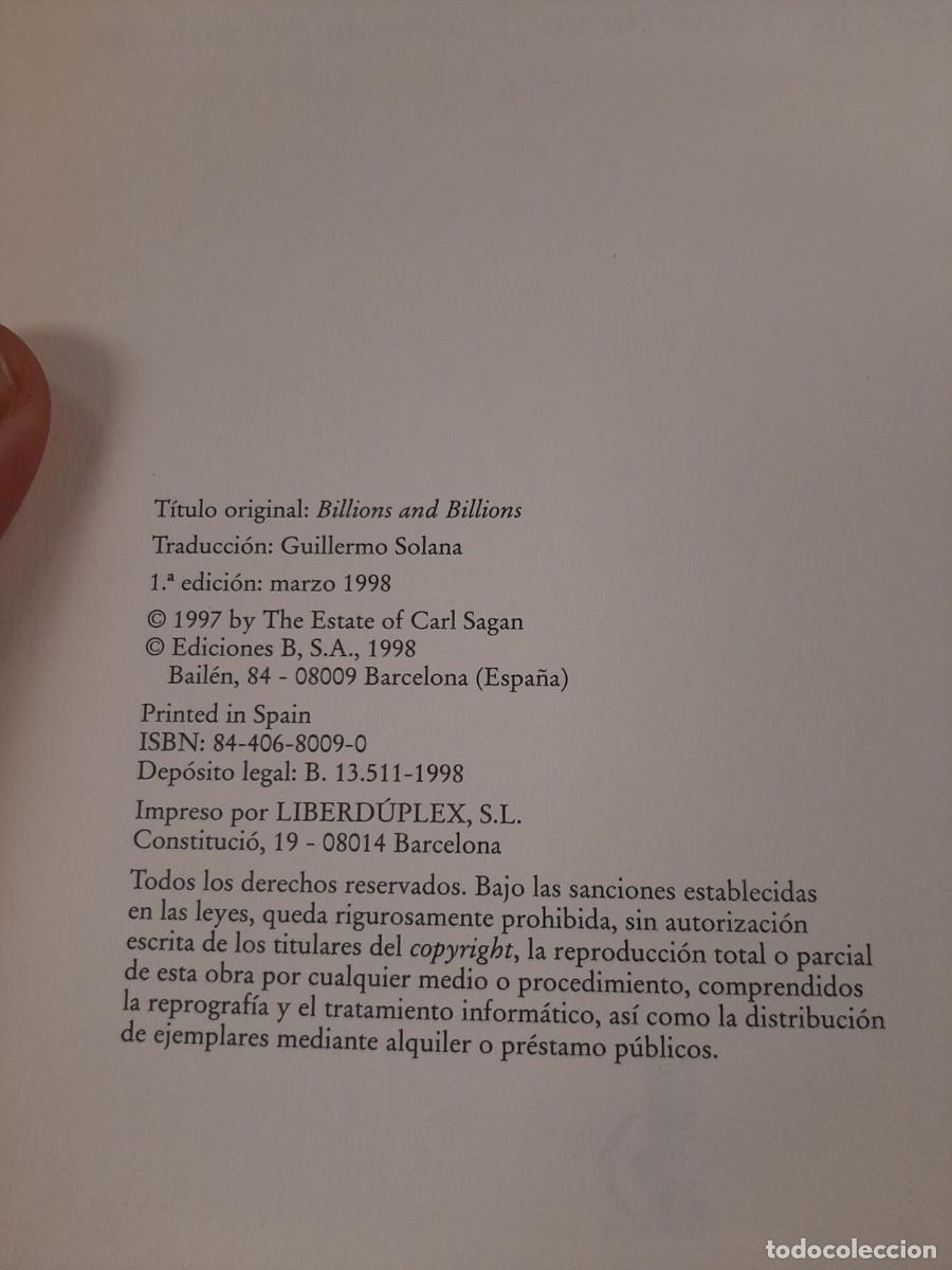 Libros de segunda mano: Miles de millones[ - Carl Sagan - Ediciones B, 1998 - Foto 4