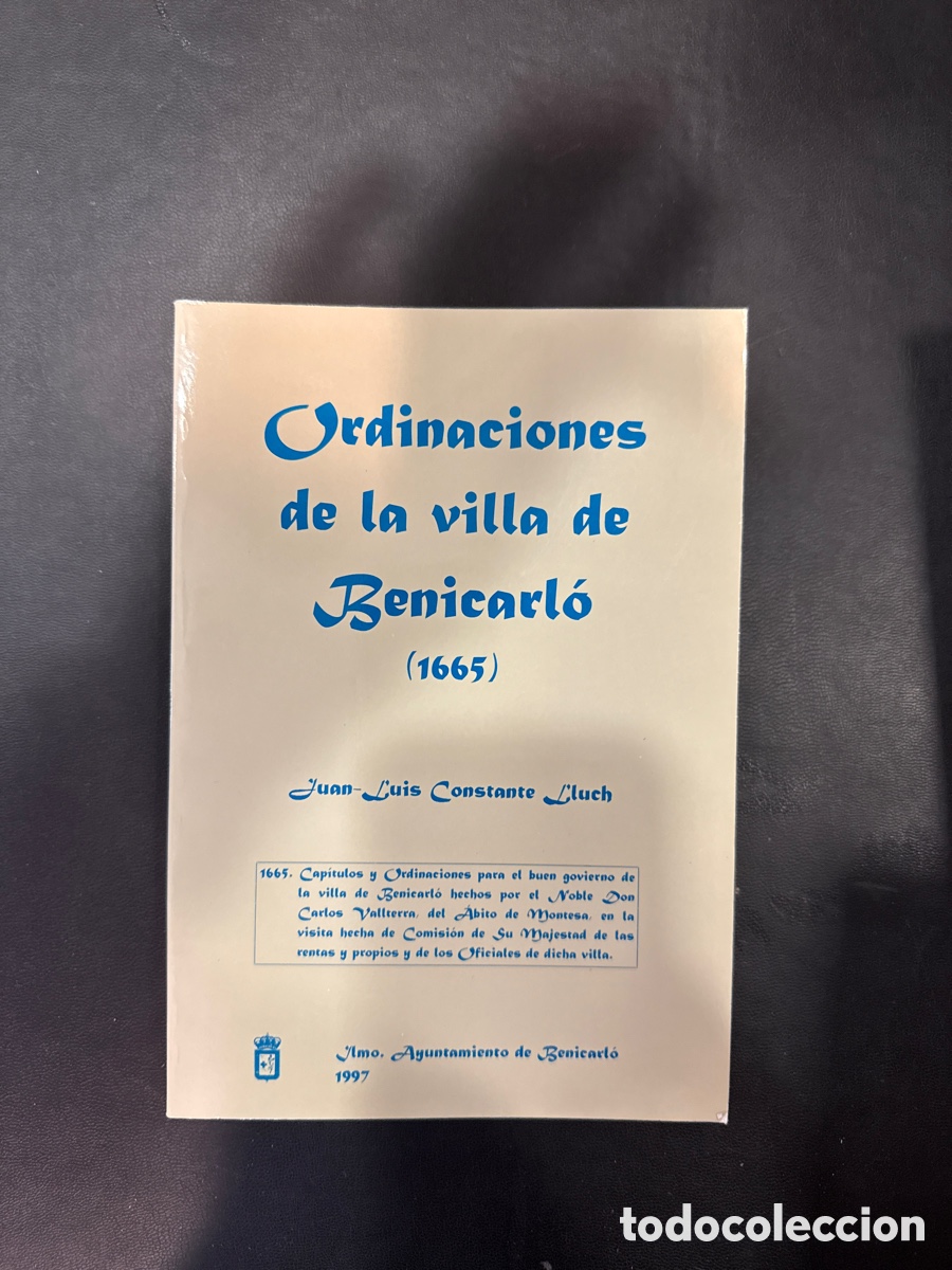 Second hand books: CONSTANTE LLUCH, Juan Luis. Ordinaciones de la Villa de Benicarl&oacute;: (1665)