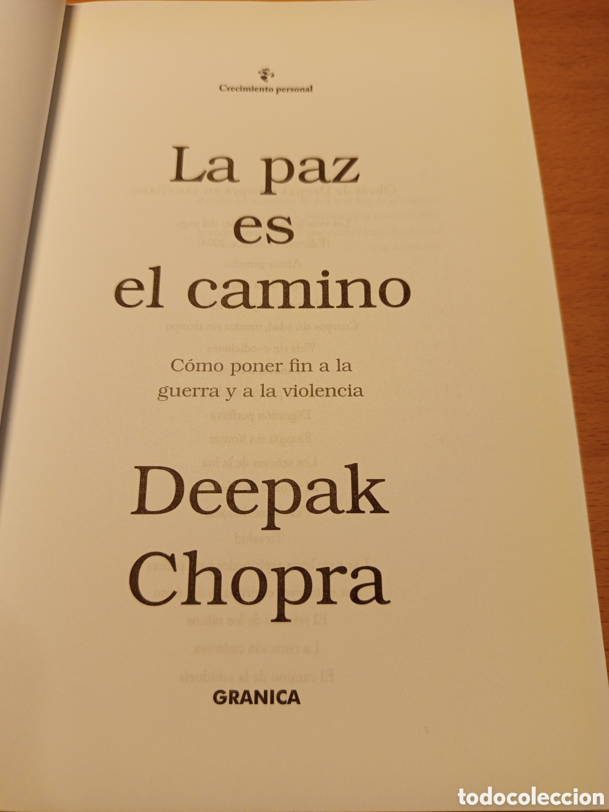 Libros de segunda mano: LA PAZ ES EL CAMINO (DEEPAK CHOPRA) - Foto 2