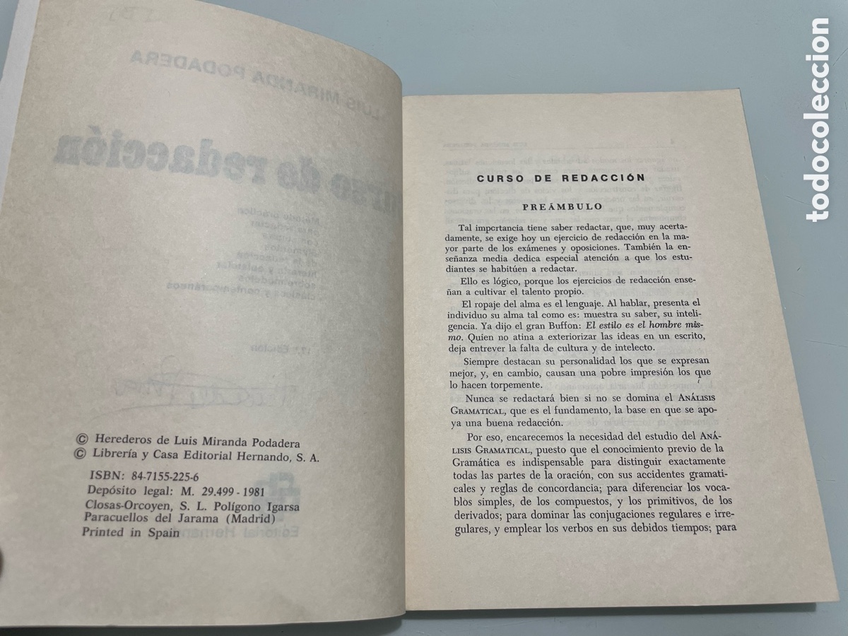 Libros de segunda mano: Curso de redacci&oacute;n. Luis Miranda Podadera. Editorial Hernando. 17&ordf; ed. 1981 - Foto 5