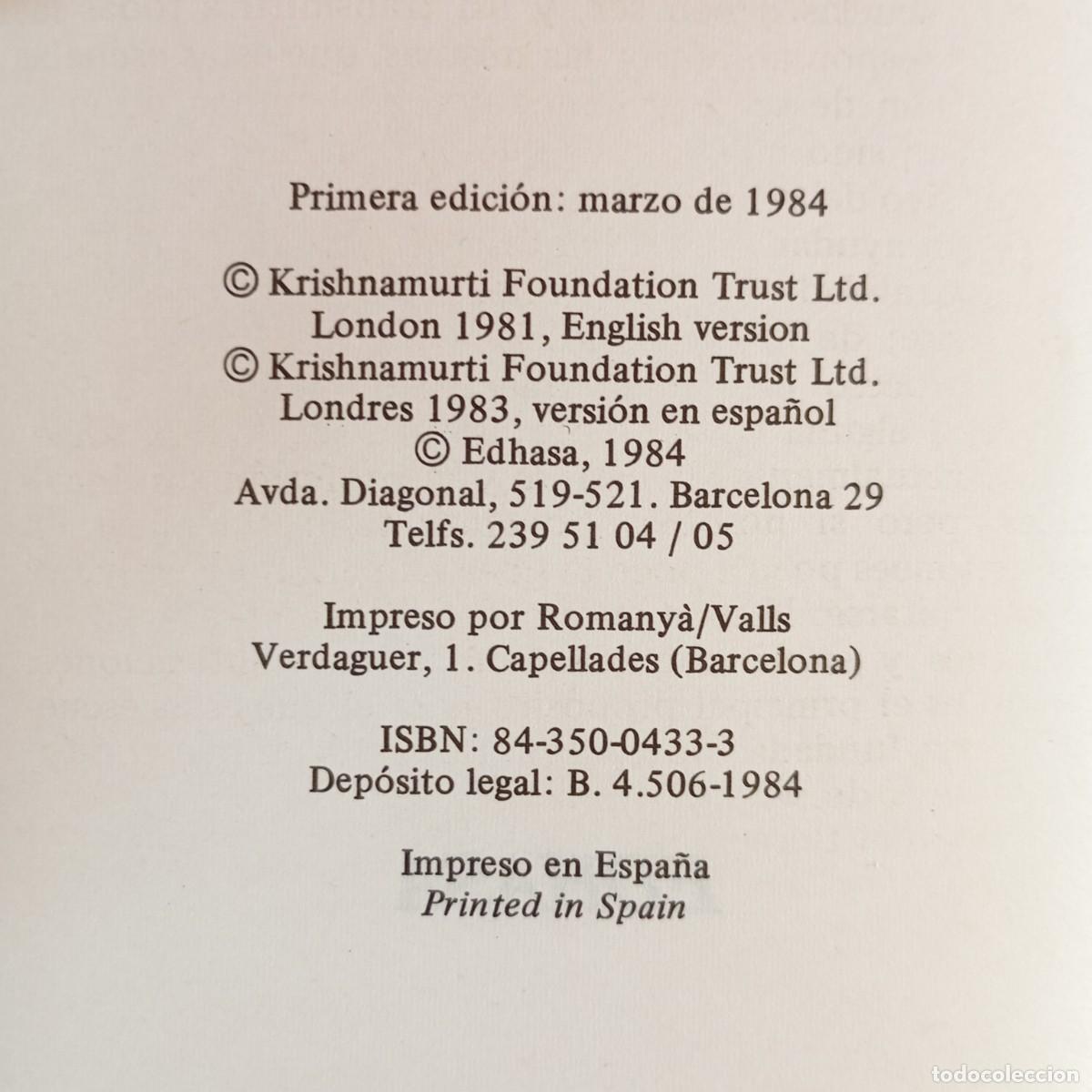 Libros de segunda mano: CARTAS A LAS ESCUELAS - KRISHNAMURTI - EDHASA - 1984 / 7124 - Foto 4
