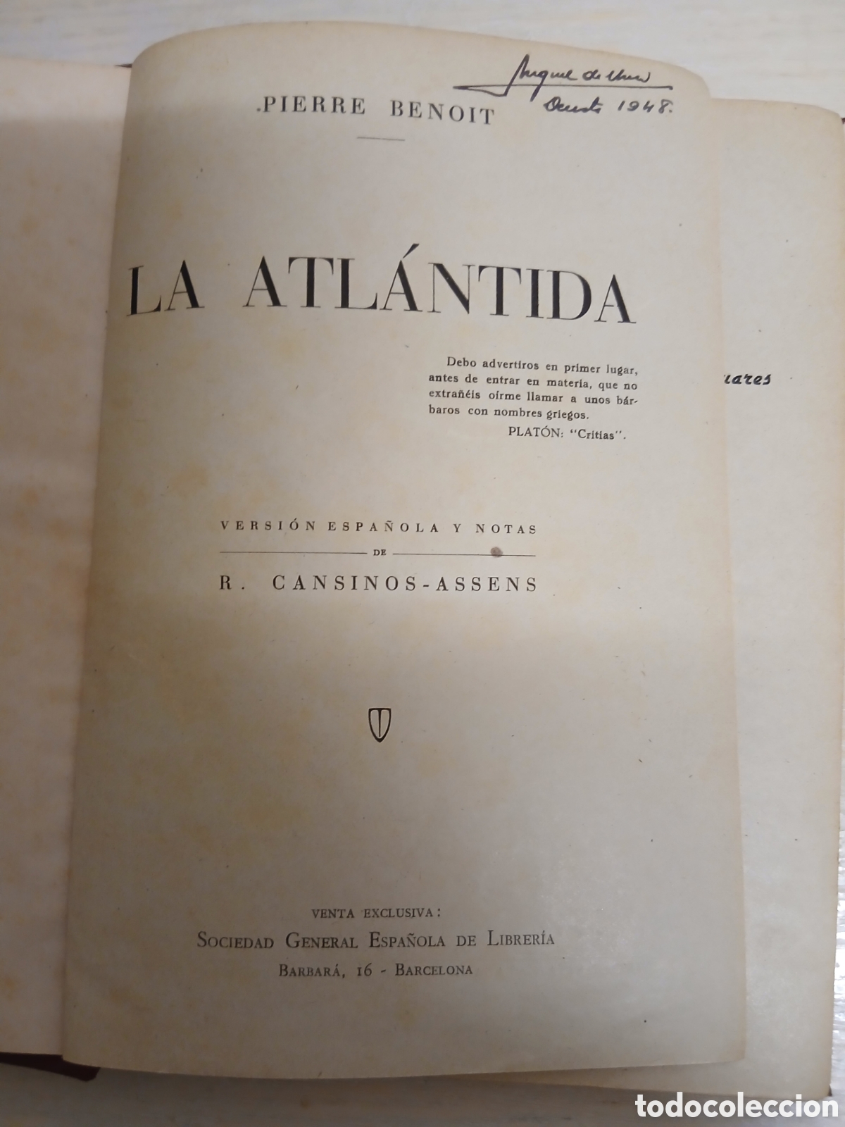 Libros de segunda mano: LA ATL&Aacute;NTIDA R.Cansknos-Assens 1948 - Foto 2
