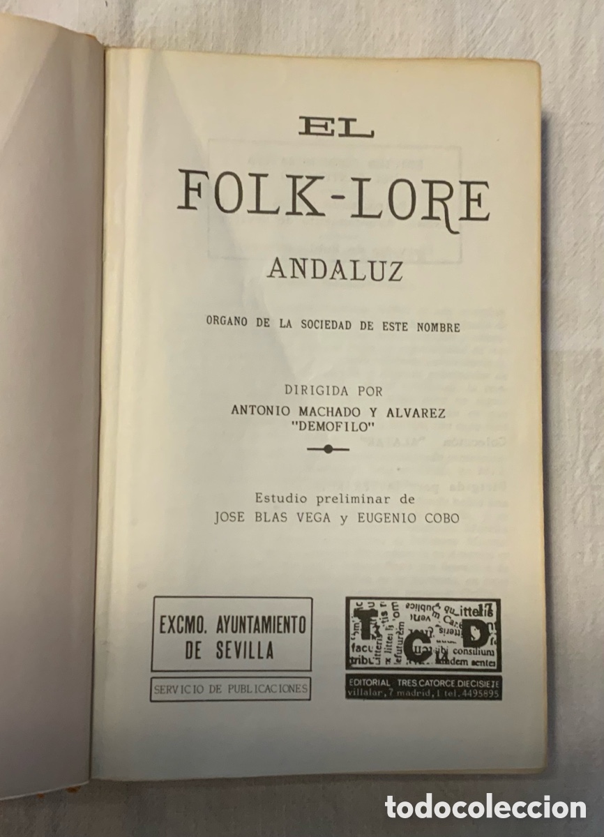 Libros de segunda mano: El Folk-Lore andaluz. A. Machado y Dem&oacute;filo - Foto 3
