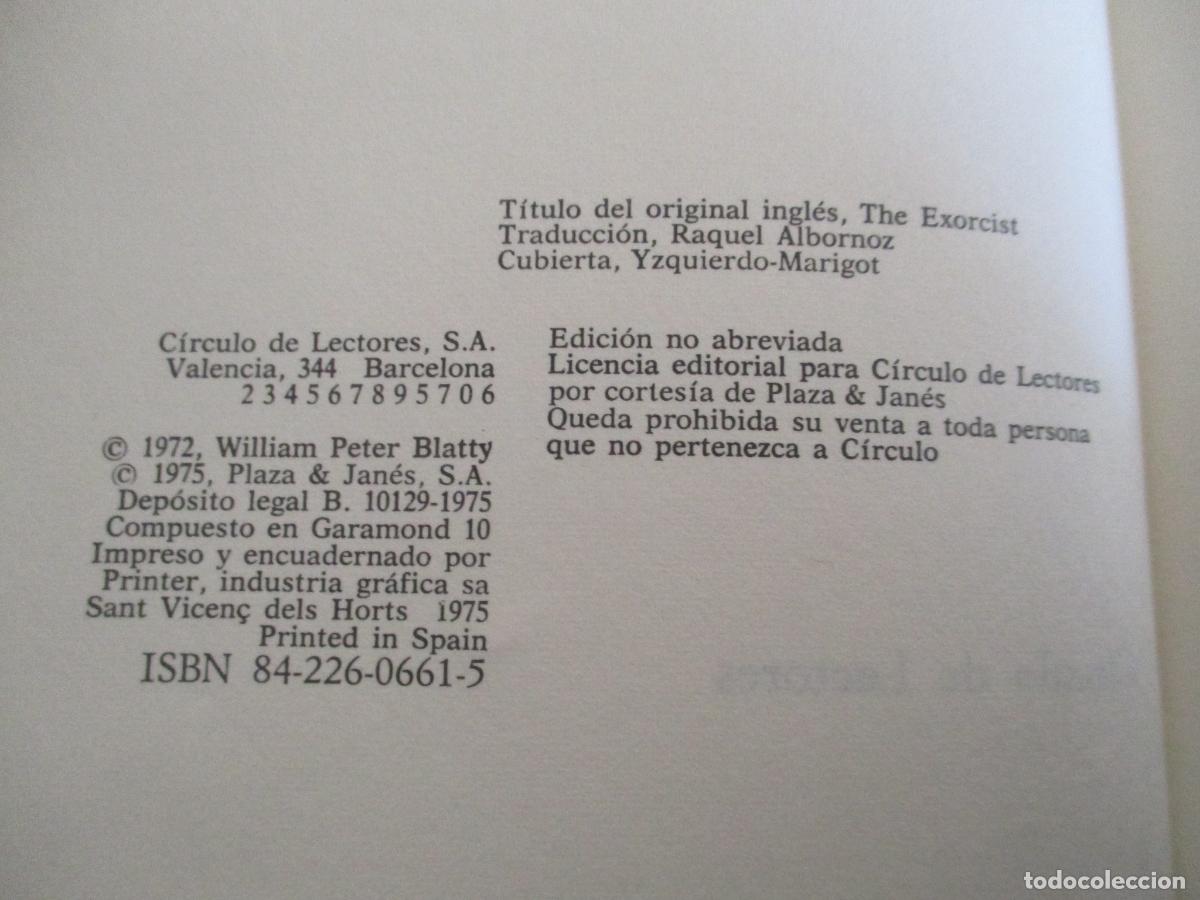 Libros de segunda mano: WILLIAM PETER BLATTY-EL EXORCISTA- C&Iacute;RCULO DE LECTORES-1975 - Foto 3