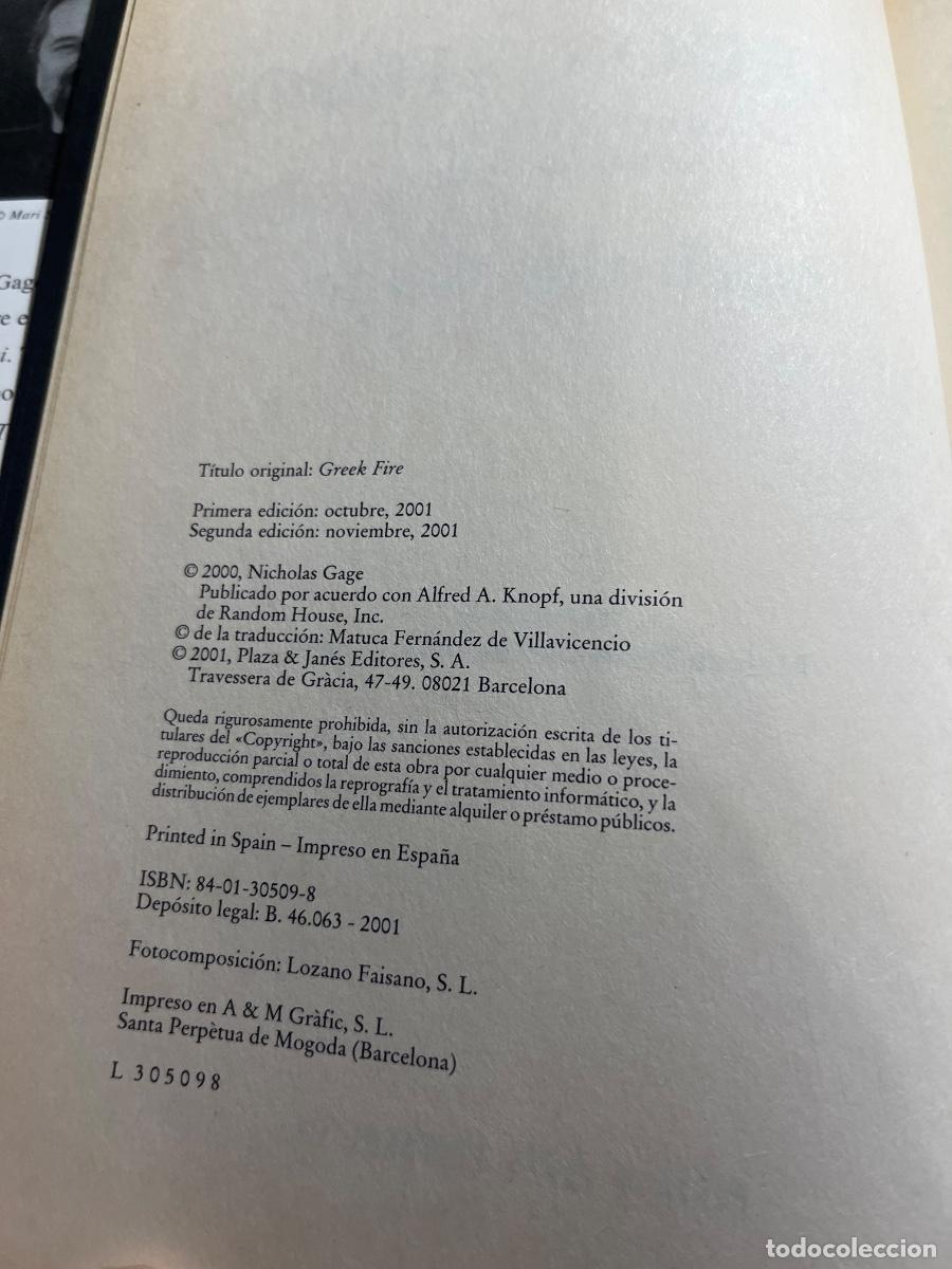 Libros de segunda mano: Libro Fuego Griego | Nicholas Gage | 2001 - Foto 3