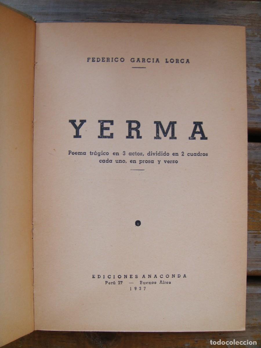 Libros de segunda mano: Federico Garc&iacute;a Lorca: YERMA. Primera edici&oacute;n - Foto 3
