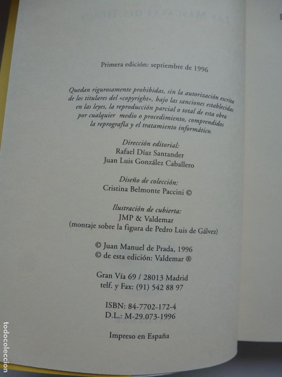 Libros de segunda mano: LAS M&Aacute;SCARAS DEL H&Eacute;ROE. JUAN MANUEL DE PRADA. VALDEMAR PRIMERA EDICI&Oacute;N 1996 - Foto 6
