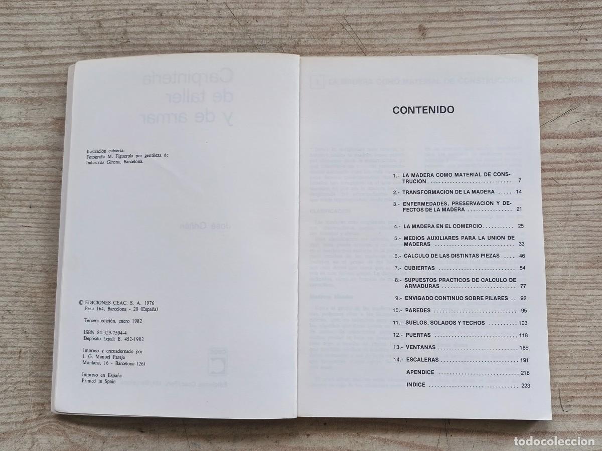 Libros de segunda mano: Carpinter&iacute;a de taller y de armar - Jos&eacute; Gri&ntilde;&aacute;n - 1982 - Ceac - Foto 3