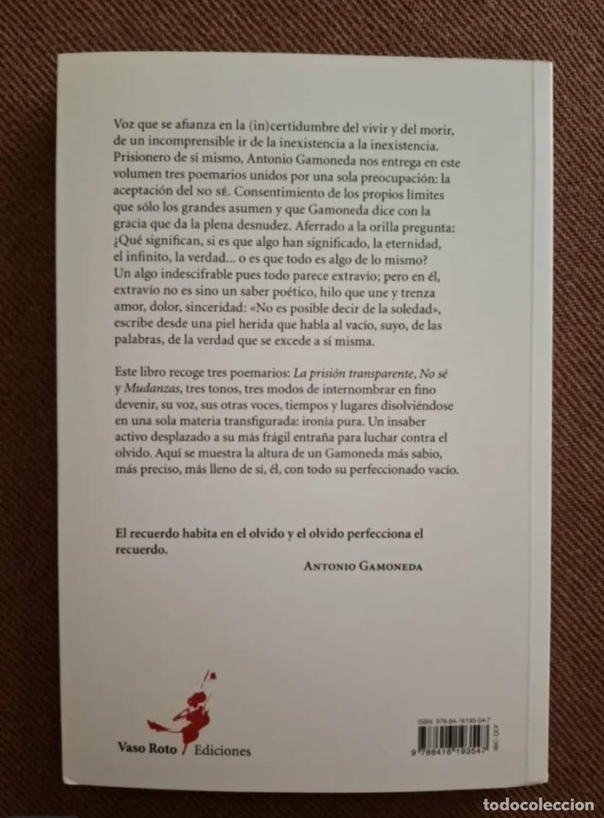 Libros de segunda mano: La prisi&oacute;n transparente - Antonio Gamoneda - Foto 2
