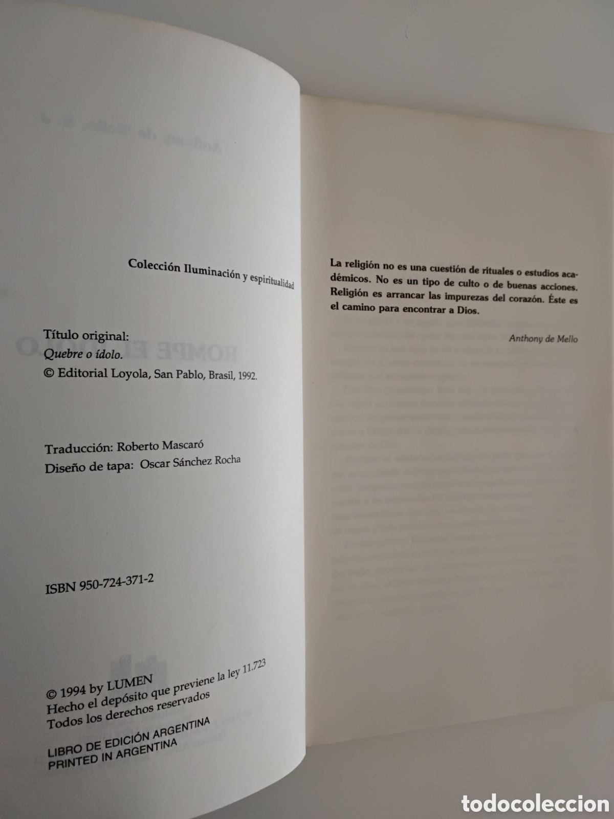 Libros de segunda mano: Anthony de Mello &mdash; Rompe el &iacute;dolo, Lumen. Buenos Aires, 1994 - Foto 4