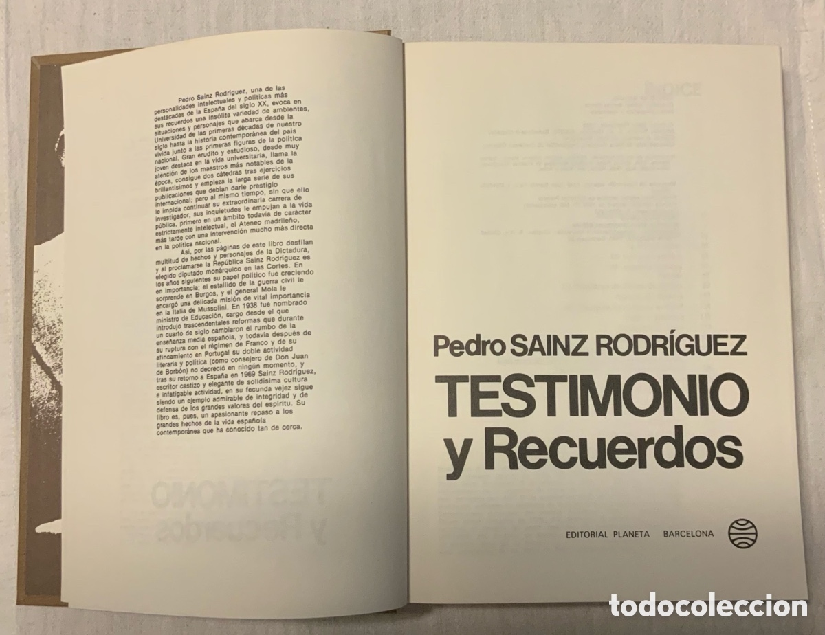 Libros de segunda mano: Pedro Sainz Rodriguez. Testimonio y recuerdos. 1978 - Foto 4