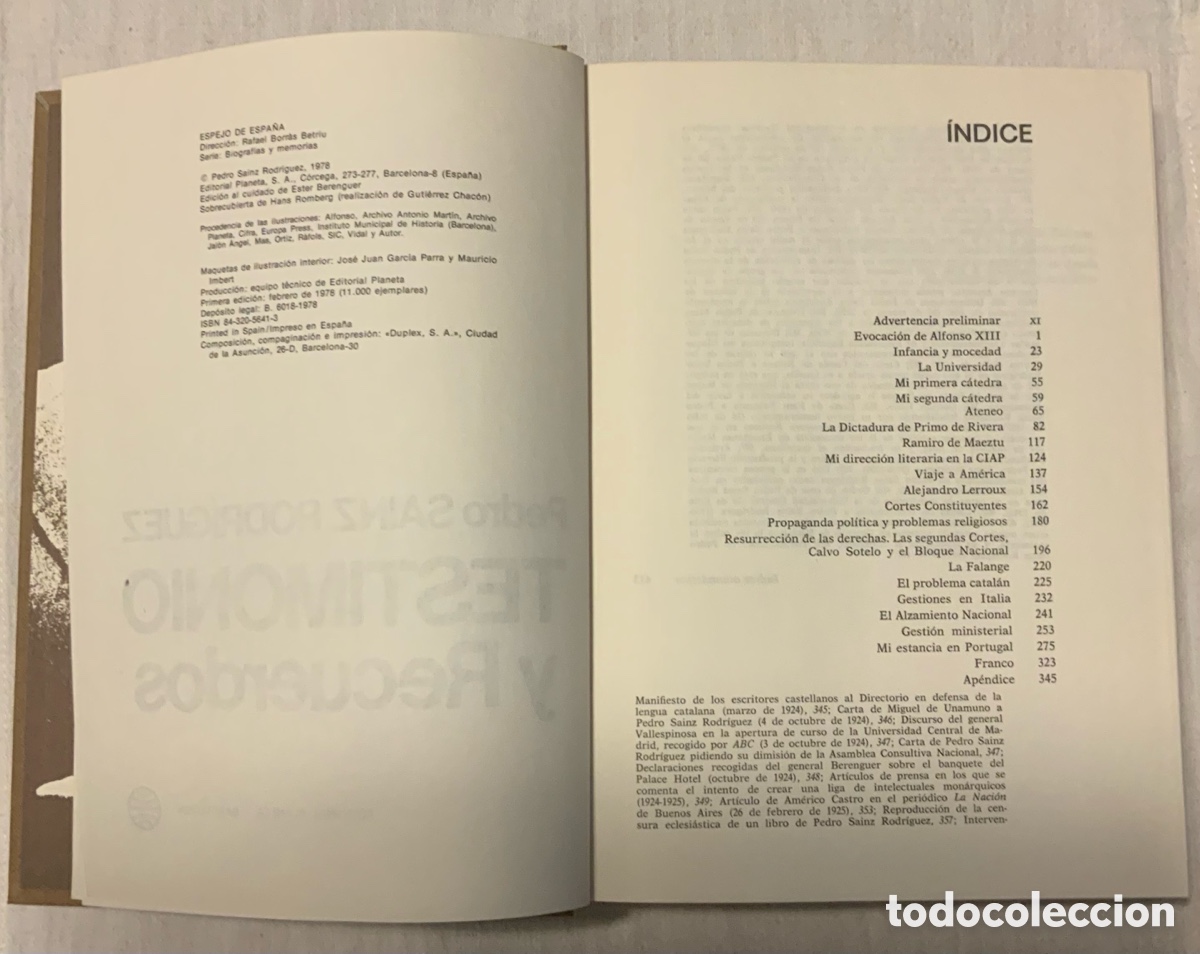 Libros de segunda mano: Pedro Sainz Rodriguez. Testimonio y recuerdos. 1978 - Foto 5