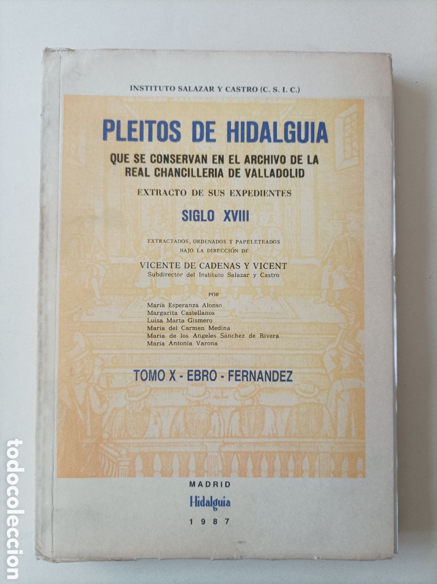 Libri di seconda mano: Pleitos de hidalgu&iacute;a. Siglo XVIII, tomo X. Ebro - Fern&aacute;ndez.