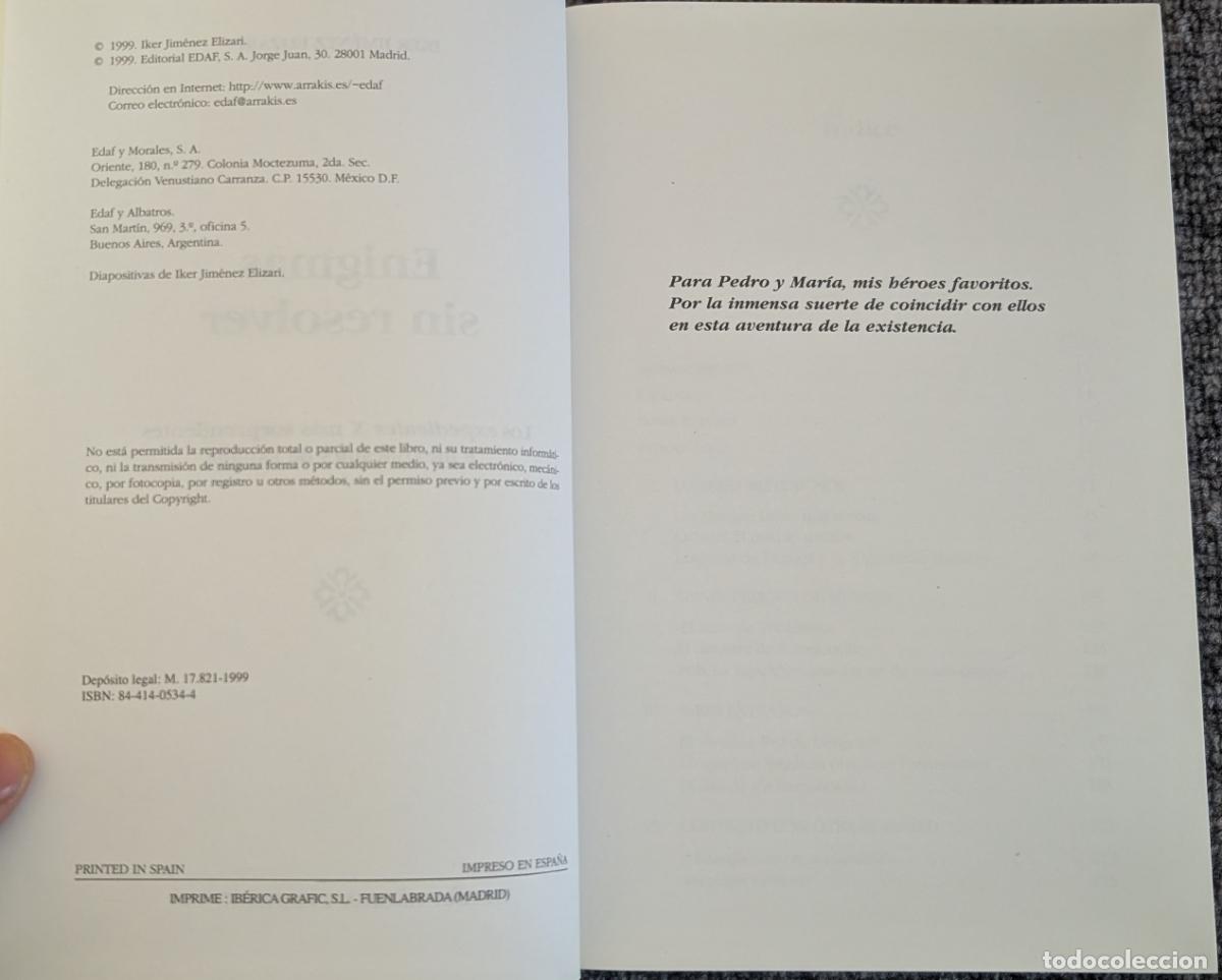 Libros de segunda mano: Enigmas sin Resolver - Iker Jim&eacute;nez - EDAF - 1&ordf; Edicion (1999) - Foto 4
