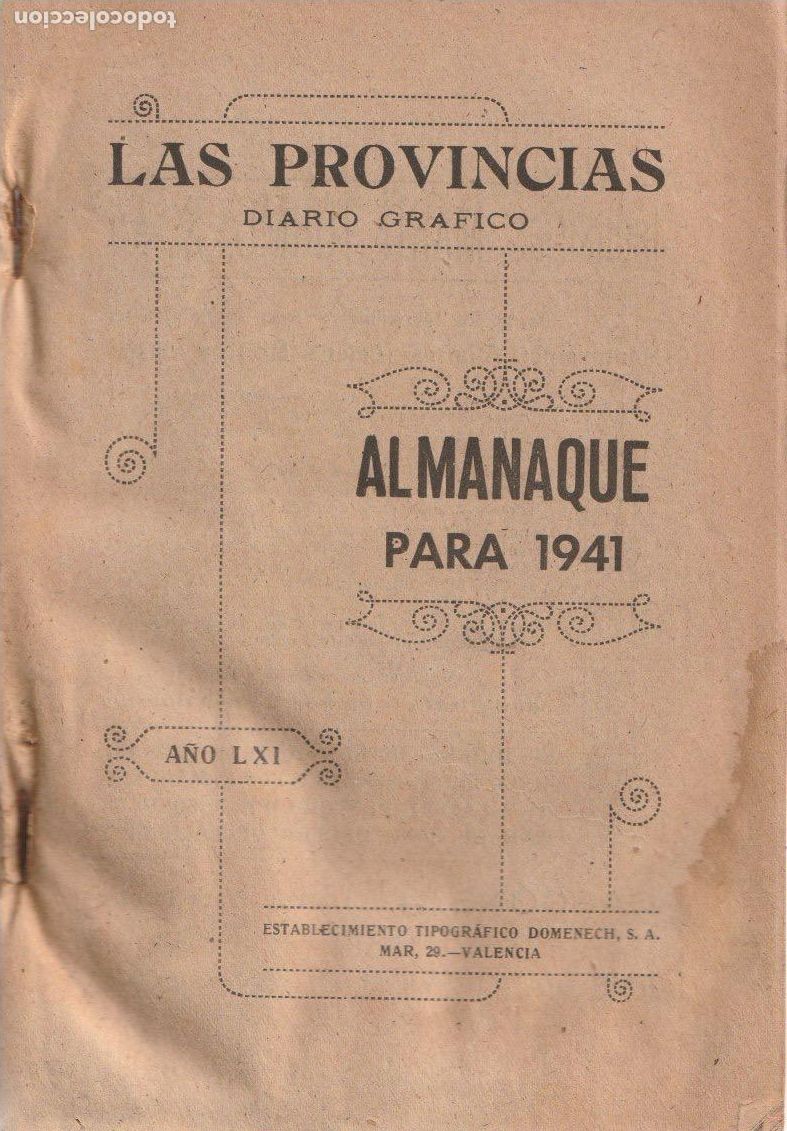 Libros de segunda mano: Almanaque Las Provincias para 1941 * VALENCIA * - Foto 2
