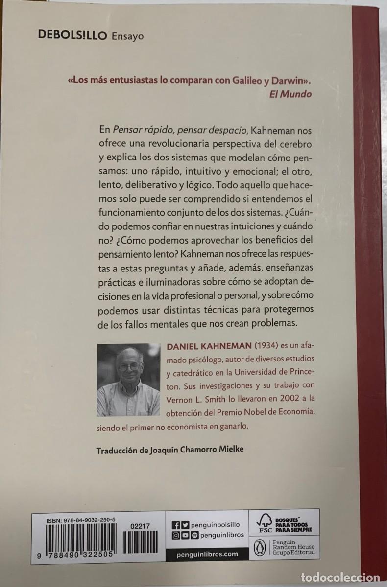 Libros de segunda mano: PENSAR R&Aacute;PIDO PENSAR DESPACIO, DANIEL KAHNEMAN, DEBOLS!LLO EDITORIAL - Foto 2