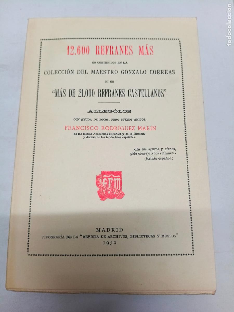 Libros de segunda mano: 12600 refranes m&aacute;s: Rodr&iacute;guez Mar&iacute;n, Francisco.- Rodr&iacute;guez Mar&iacute;n, Francisco