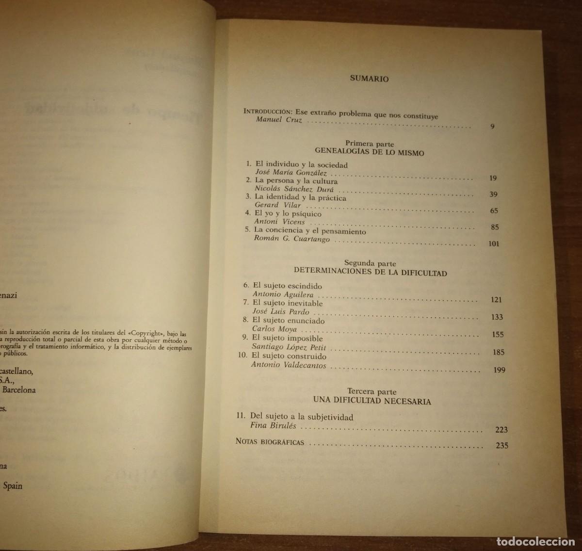 Libros de segunda mano: MANUEL CRUZ (COMP.) - TIEMPO DE SUBJETIVIDAD - PAID&Oacute;S, 1996 - Foto 2