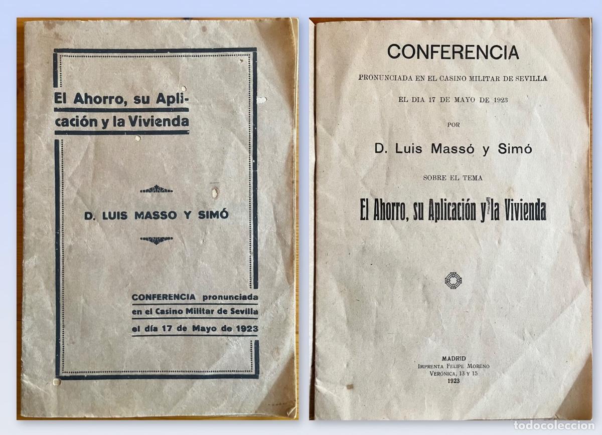Livros em segunda m&atilde;o: SEVILLA- CONFERENCIA LUIS MASSO Y SIMO - EL AHORRO Y LA VIVIENDA- 1923
