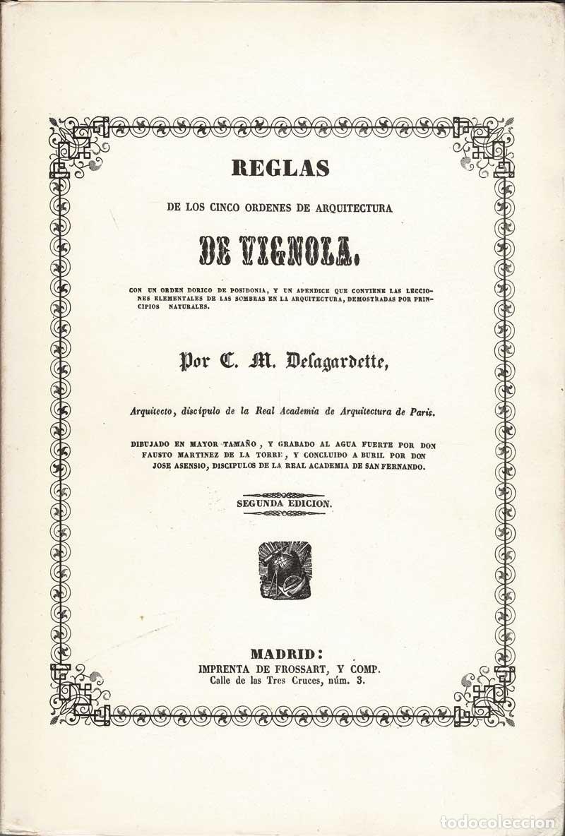Libros de segunda mano: Reglas de los Cinco Ordenes de Arquitectura de Vignola - Vignola, Claude Mathieu Delagardette