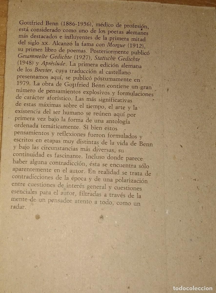 Libros de segunda mano: GOTTFREID BENN - BREVIARIO - PEN&Iacute;NSULA, 1991 - Foto 2