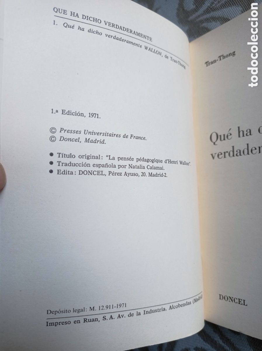 Libros de segunda mano: QU&Eacute; HA DICHO VERDADERAMENTE WALLON. TRANG-THONG. PEDAGOG&Iacute;A. - Foto 2