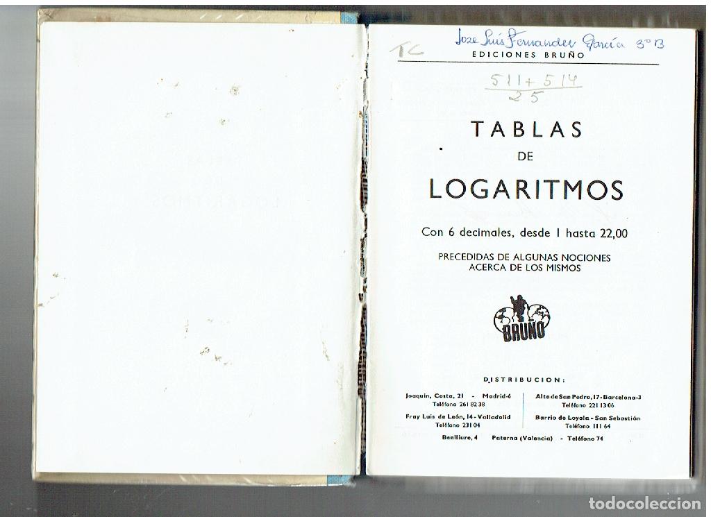Libros de segunda mano: TABLAS DE LOGARITMOS Y TRIGONOM&Eacute;RICAS. BRU&Ntilde;O, 1968. (ST/SL5.1) - Foto 2