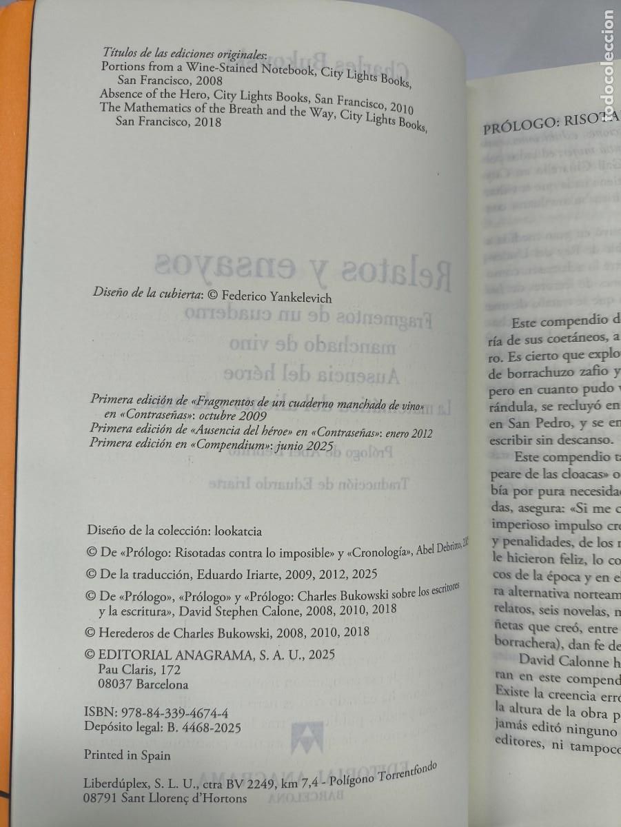 Libros de segunda mano: BUKOWSKI, RELATOS Y ENSAYOS / 2025. ANAGRAMA - Foto 3
