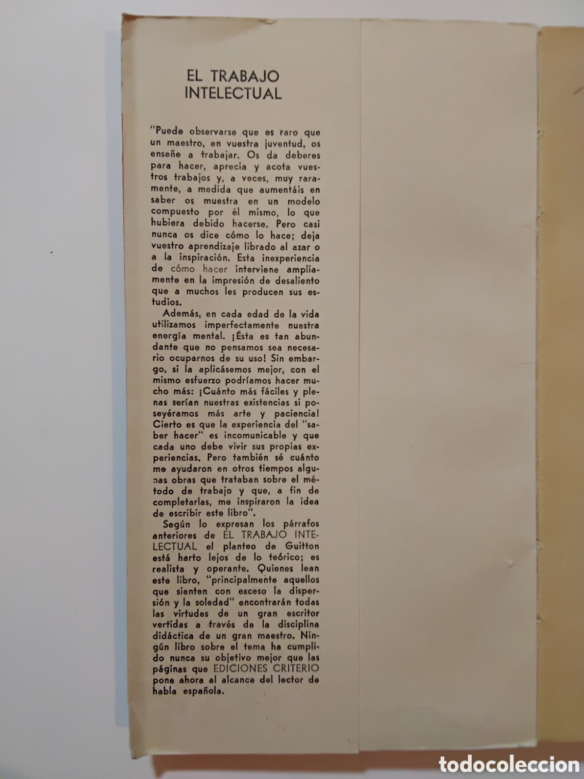 Libros de segunda mano: Jean Guitton &mdash; El trabajo intelectual &mdash; Ediciones Criterio, 1955 - Foto 3