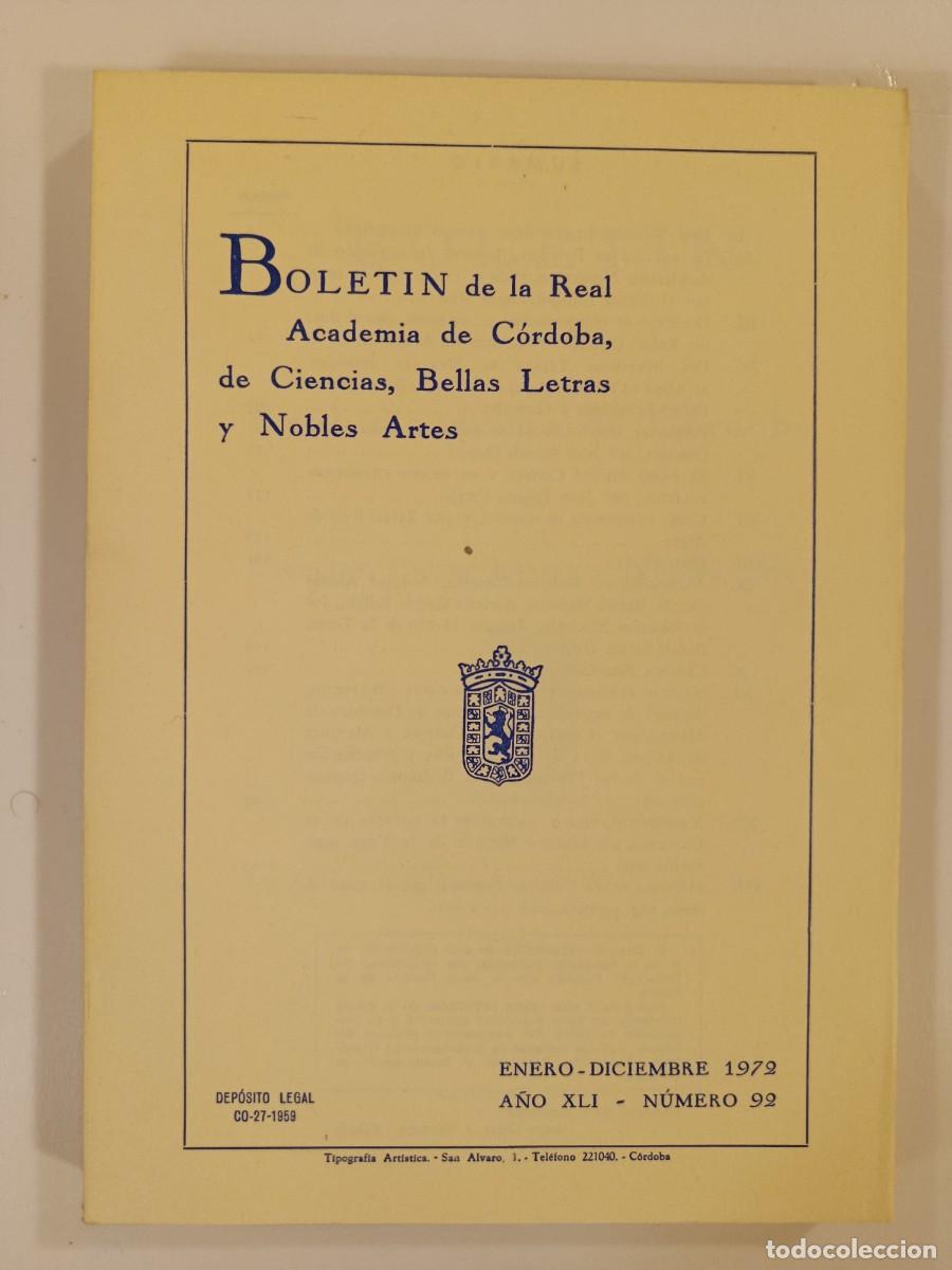 Libros de segunda mano: BOLET&Iacute;N REAL ACADEMIA DE C&Oacute;RDOBA N&Uacute;MERO 92. 1972