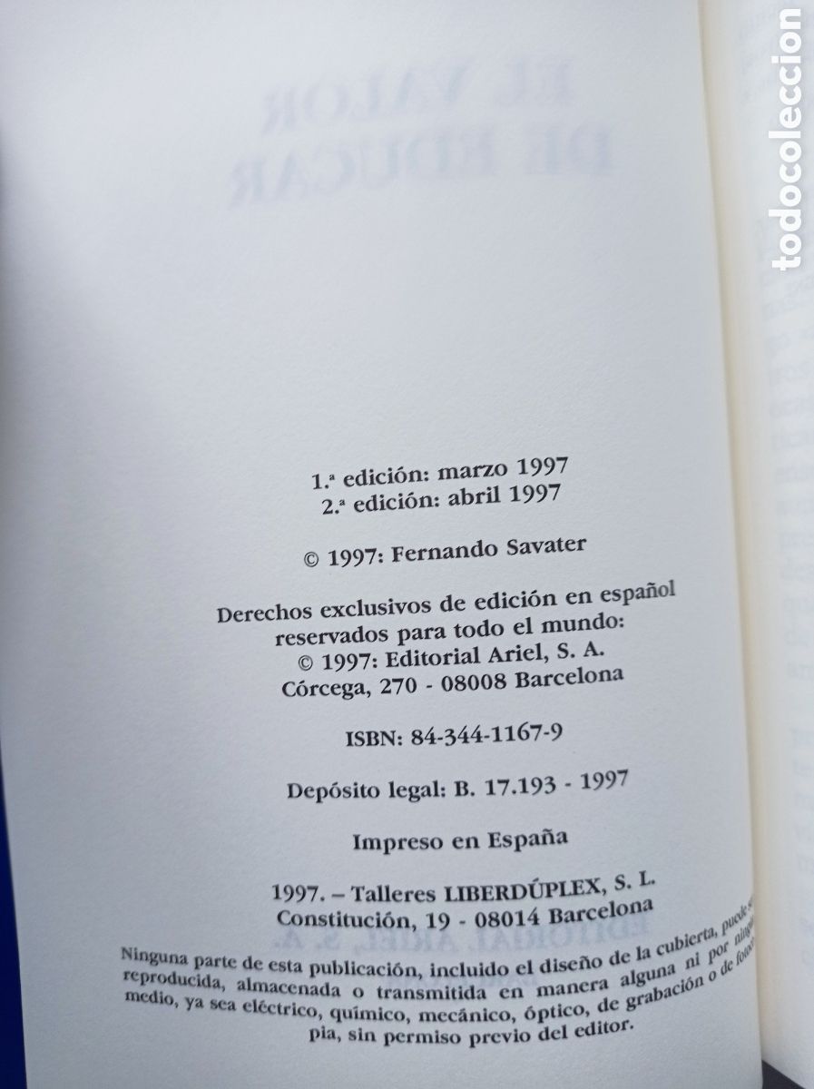 Libros de segunda mano: FERNANDO SAVATER. EL VALOR DE EDUCAR. - Foto 3