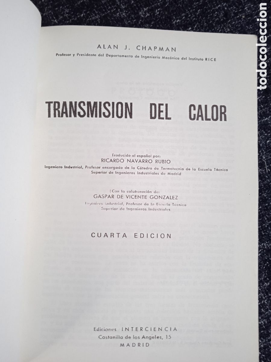 Libros de segunda mano: TRANSMISION DEL CALOR. / ALAN J. CHAPMAN - Foto 2