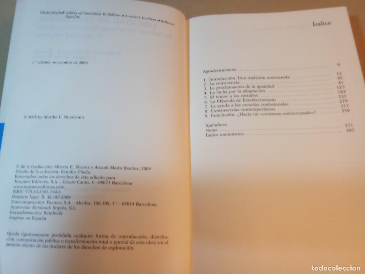 Libros de segunda mano: LIBERTAD DE CONCIENCIA DE MARTHA C. NUSSBAUM - Foto 2