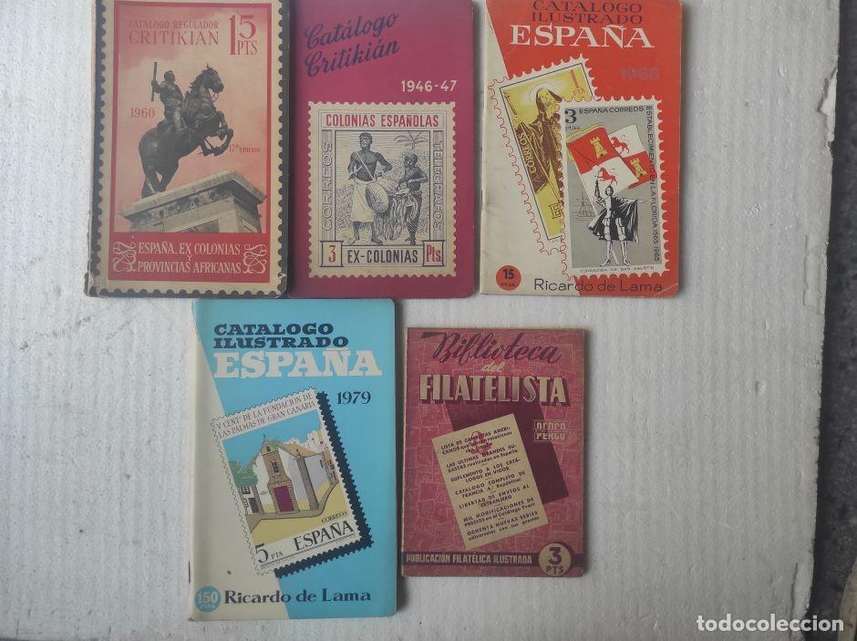 Libros de segunda mano: lote 5 catalogos de sellos de Espa&ntilde;a y colonias CRITIKIAN 1960, 1946 Y RICARDO DE LAMA 1979