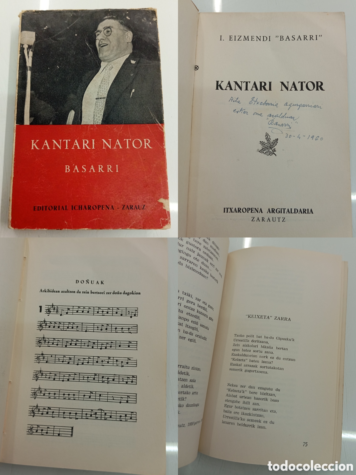 Libros de segunda mano: KANTARI NATOR INAZIO EIZMENDI BASARRI ED. ICHAROPENA FIRMADO BERTSOLARI VASCO BERTSOLARISMO EUSKERA