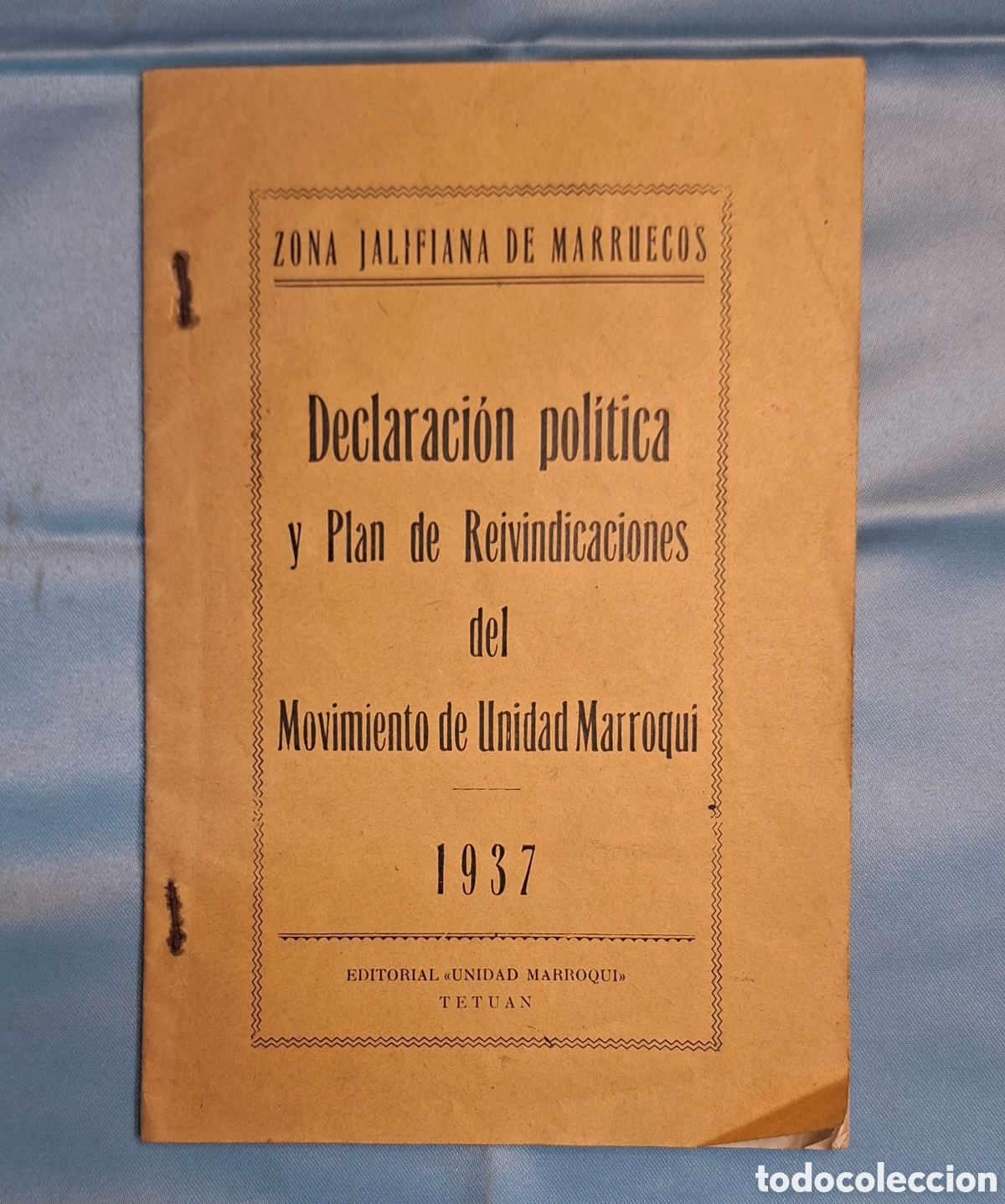 Libros de segunda mano: Zona Alhifana de Marruecos (1937). Movimiento de Unidad Marroqu&iacute;. Folleto pol&iacute;tico. Tetu&aacute;n.