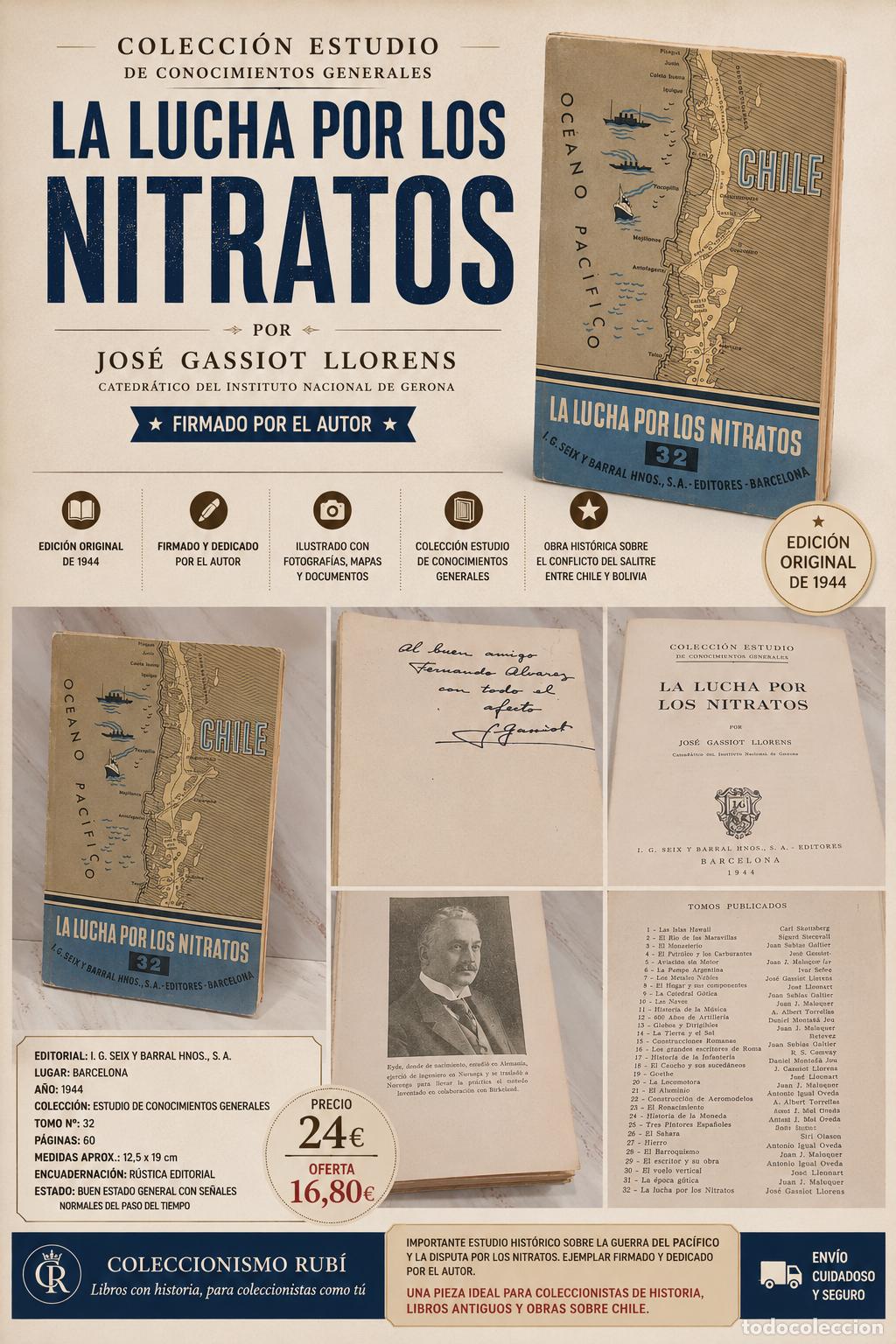 Libros de segunda mano: FIRMADO Y DEDICADO / LA LUCHA POR LOS NITRATOS / JOS&Eacute; GASSIOT LLORENS / SEIX Y BARRAL-1944