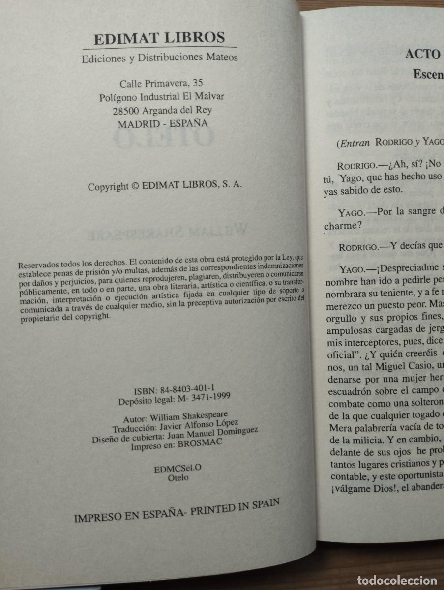 Libros de segunda mano: Libro Otelo de William Shakespeare. 1999, Edimat Libros. - Foto 2
