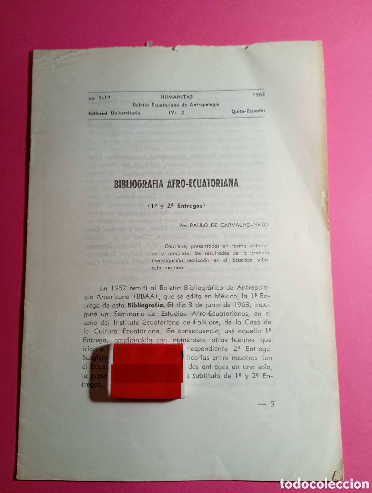 Libros de segunda mano: humanitas bolet&iacute;n ecuatoriano antropolog&iacute;a bibliograf&iacute;a afro-ecuatoriana por paulo de carvalho neto