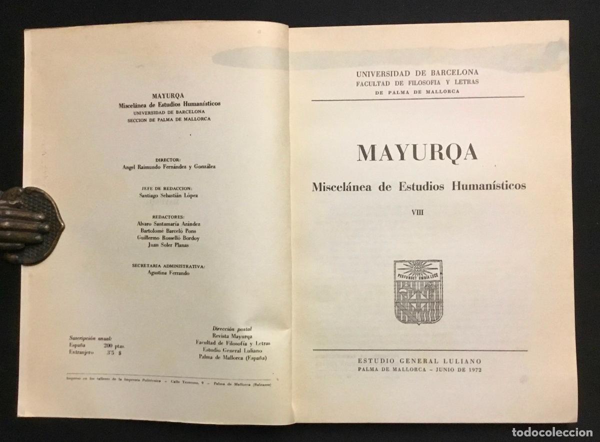 Libros de segunda mano: MAYURQA. Miscel&aacute;nea de Estudios Human&iacute;sticos. Tomo VIII. - Foto 2