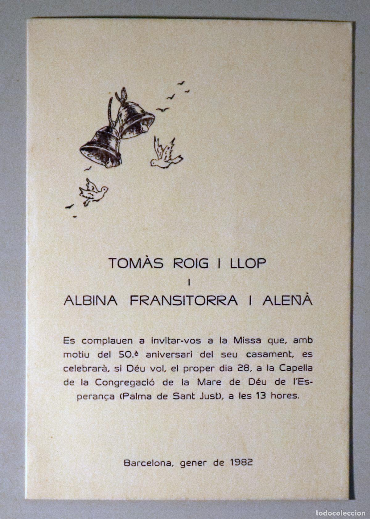 Libros de segunda mano: (Montserrat Roig) - INVITACI&Oacute; TOM&Agrave;S ROIG I ALBINA FRANSITORRA - Barcelona 1982