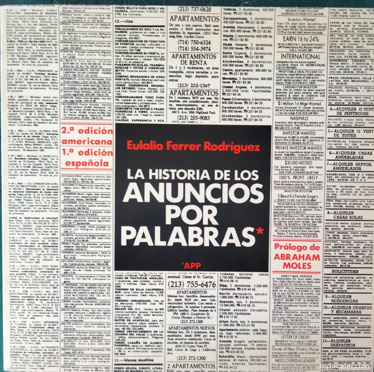 Libros de segunda mano: Eulalio Ferrer Rodr&iacute;guez-La historia de los anuncios por palabras.MAeva.1989.