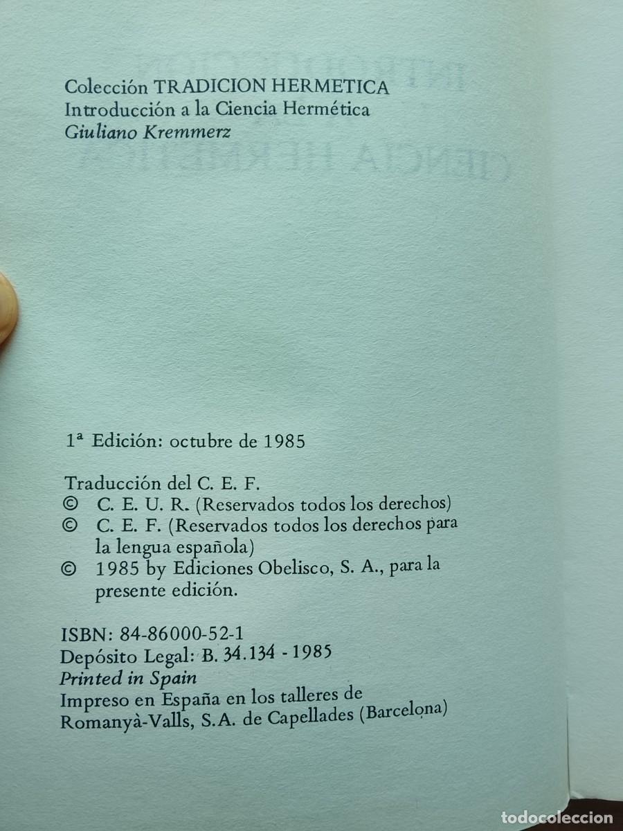 Libros de segunda mano: Introducci&oacute;n a la herm&eacute;tica, Giuliano Kremmerz - Foto 3