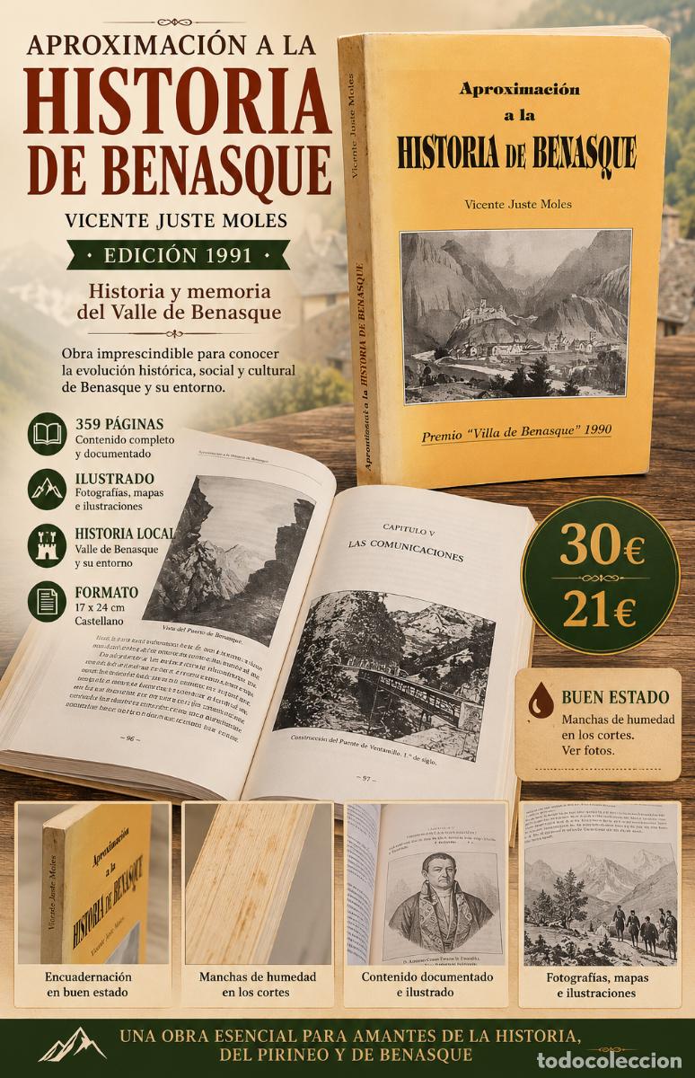 Libros de segunda mano: APROXIMACI&Oacute;N A LA HISTORIA DE BENASQUE / VICENTE JUSTE MOLES-1991 / BUEN ESTADO