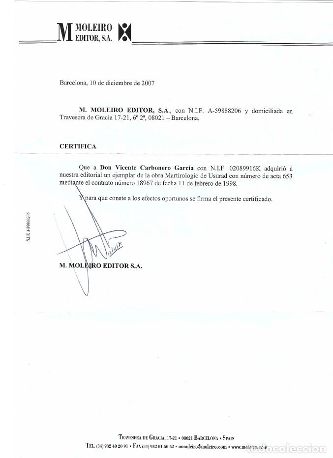 Libros de segunda mano: MARTIROLOGIO DE USUARDO &ndash; M. MOLEIRO EDITOR, S.A. &ndash; EDICI&Oacute;N FACSIMILAR LIMITADA &ndash; EJEMPLAR CERTIFICA - Foto 4